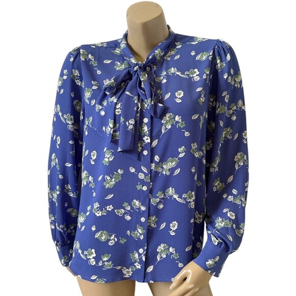 J CREW Womens Size Medium Tie Neck Long Sleeve Floral Print Button Front Shirt - Picture 1 of 8